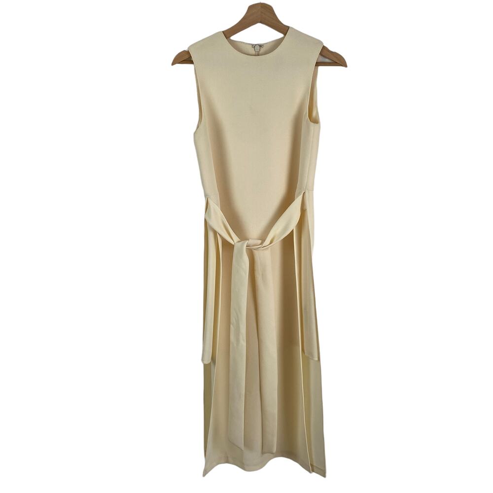 NWOT TopShop Cream Midi Dress Belted Waist Tie 100% Abaca High Low Women's 2